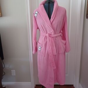 Women's Fuzzy Pink Robe with Poodle Fabric & Embroidery